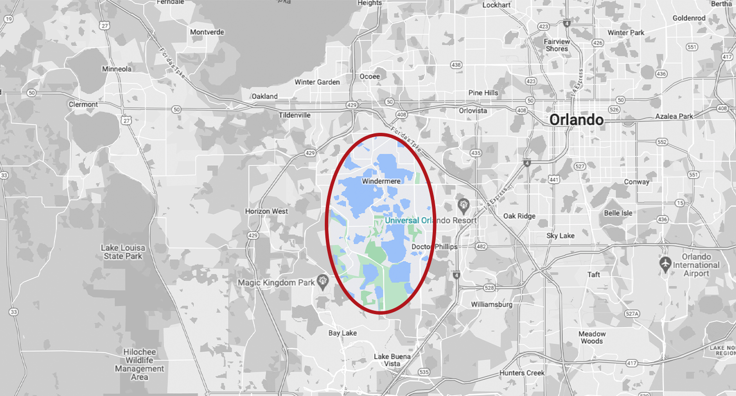 map of orlando with butler chain lakes highlighted